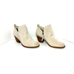 Sam Edelman Mathia Suede Ankle Bootie Ivory Stacked Heel Western Coastal Cowgirl